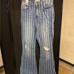 Cello Blue Striped Wide Leg Jeans